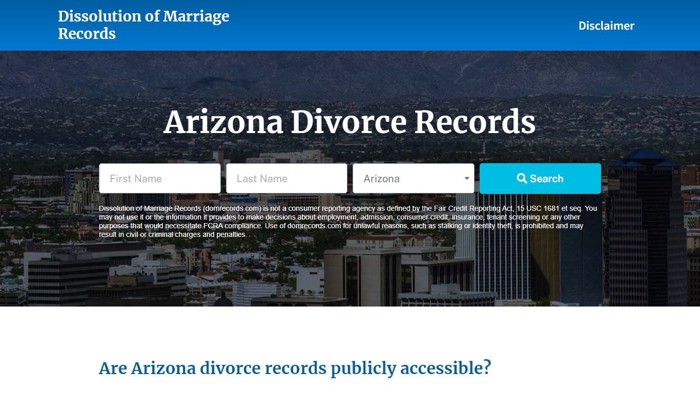 Arizona Divorce Records - Dissolution of Marriage Records